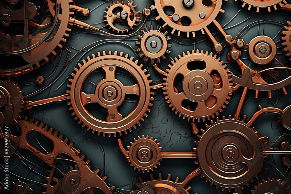 Poster a background of interconnected gears representing molecular machinery