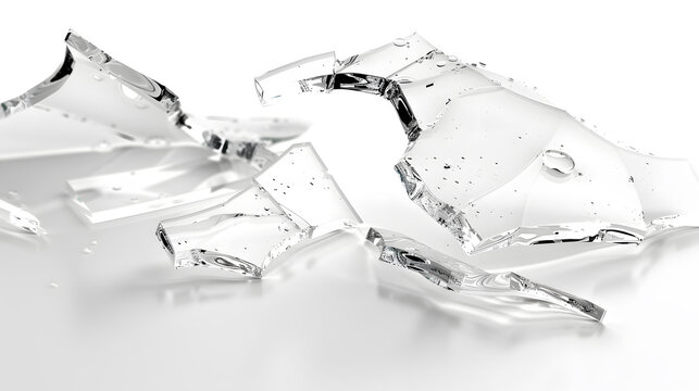 Broken glass on white background with hole, close up photo. Generative AI.