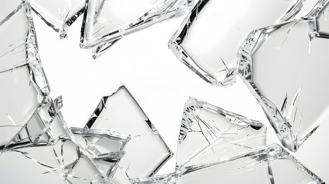 Broken glass on white background with hole, close up photo. Generative AI.