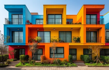 Naklejka premium futuristic apartments with new formed shapes and colors created with Generative AI technology