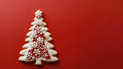 Christmas gingerbread in the form of a fir tree on an isolated red background