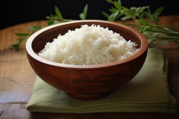 a bowl of rice with a bunch of flowers in the background, A bowl of fragrant jasmine rice