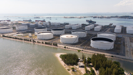 Aerial view oil and gas chemical tank with oil refinery plant business and industry power energy...