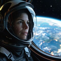 Female astronaut amazed.