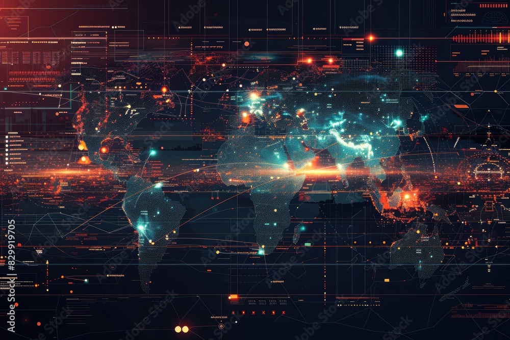 Aufkleber a world map with many different lines, Data visualization chart depicting global internet usage trends