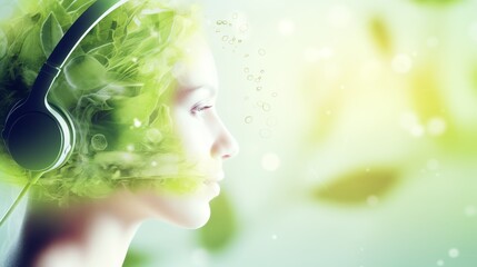 Fototapeta premium A double exposure of a human ear with a cup of green tea, emphasizing antioxidants' role in health.