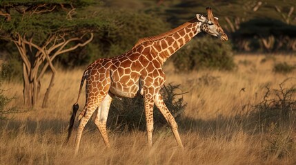 Obraz premium majestic giraffe gracefully striding through pristine wilderness wildlife photography inspired