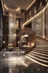 Staircase in a luxury hotel lobby
