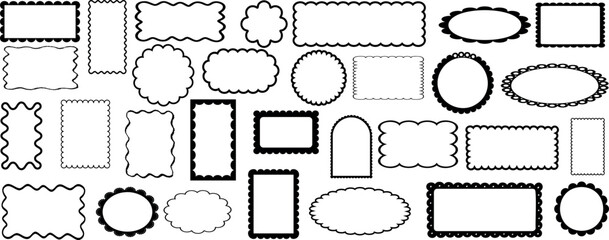 Scallop edge frame vector set, decorative frame vector silhouettes. Ideal for scrapbooking, graphic design, labels, and digital projects
