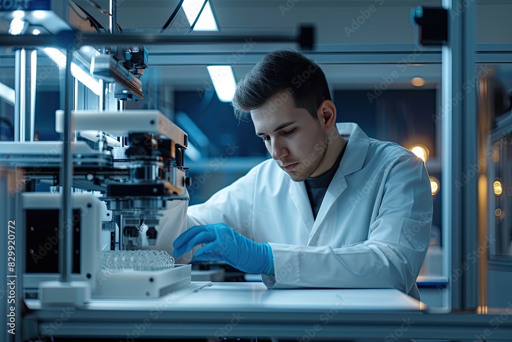 Aufkleber a man in a lab coat working on a machine, Factory floor with workers operating machinery