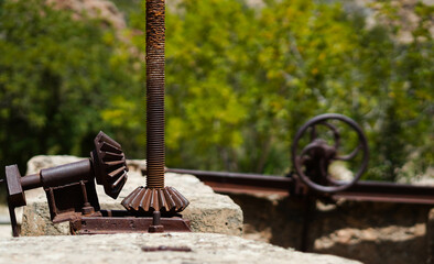 old mechanisms of water gates in the forest