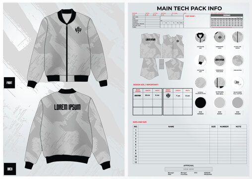 sublimation jacket design with techpack and pattern