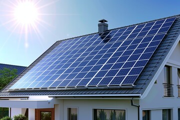 Eco-Friendly Energy Generation. Modern solar panels installed on rooftop. Practical application of solar power, key to sustainable development and environmental conservation.