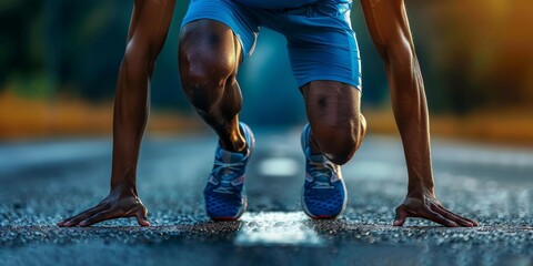 Fitness, start, or runner running outdoors for exercise, training, or workout. Sports race, swift black man, or street athlete with endurance, independence, or challenge.