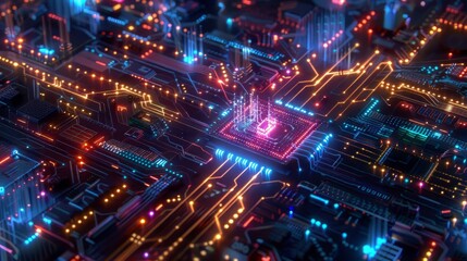 Fototapeta premium Circuit board with glowing lights
