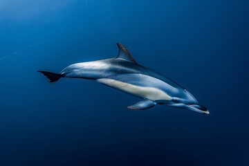 Dolphin gliding gracefully through the deep blue ocean