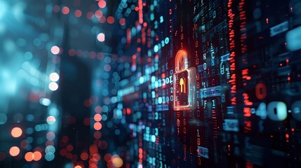 Glowing yellow padlock icon over blue circuit board background.