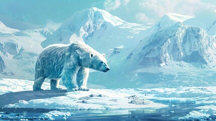 majestic polar bear in icy arctic landscape aigenerated wildlife illustration