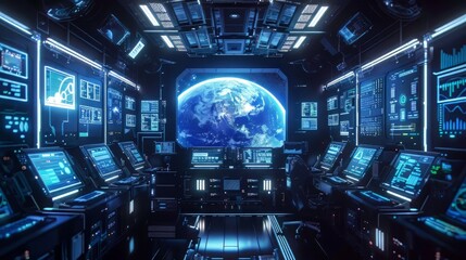 Obraz premium spaceship cockpit interior view of the earth
