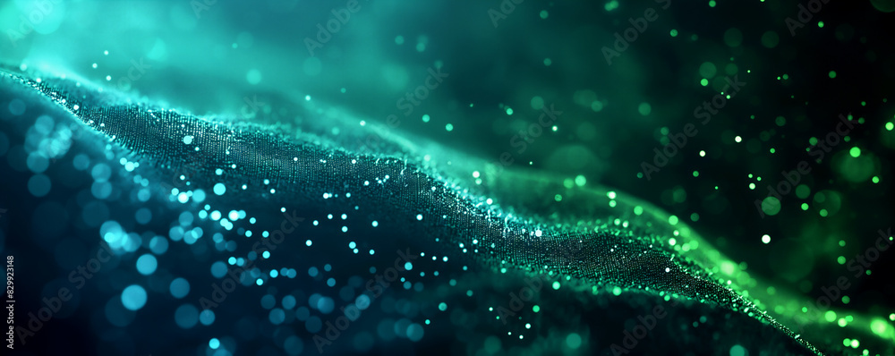 Wall mural abstract digital network background banner with glowing light and connecting data dots in blue and g