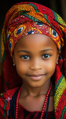 beautiful portrait of a young girl from Africa with traditional jewelry and headscarf