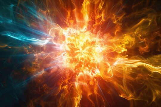 a computer screen with a sun, An atomic explosion background with dynamic energy waves - Powered by Adobe