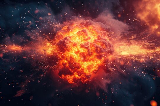 a computer screen with a sun, An atomic explosion background with dynamic energy waves