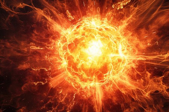 a computer screen with a sun, An atomic explosion background with dynamic energy waves