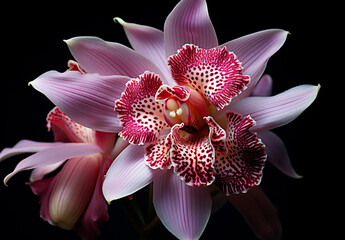Cymbidium orchid isolated on dark background. Spring and tropical flowers