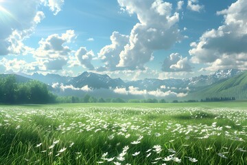 Obraz premium Field of daisies under a blue sky