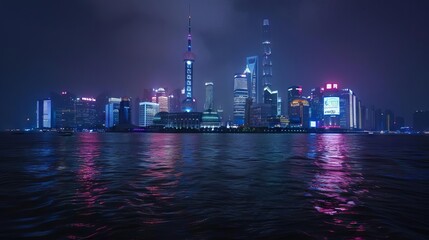 the bund shanghai skyline at dusk with illuminated skyscrapers and huangpu river beautiful cityscape