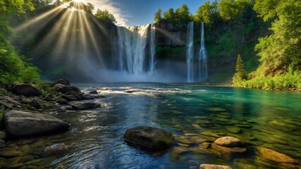 Majestic waterfall on tropical island, waterfall wallpaper