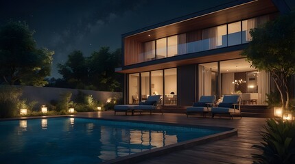 Fototapeta premium 3d rendering of modern cozy house with parking and pool