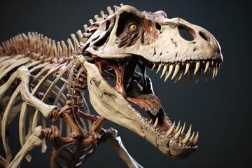 a skeleton of a t - rex with its mouth open, Dinosaur skeleton in 3D detail