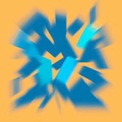 Here is a background image of blue rectangles zoom blurred on an warm colored background. 3-d illustration.