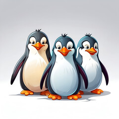 Fototapeta premium A penguins in cartoon style. Cute penguins isolated on white background. Watercolor drawing, hand-drawn penguins in watercolor. illustration.