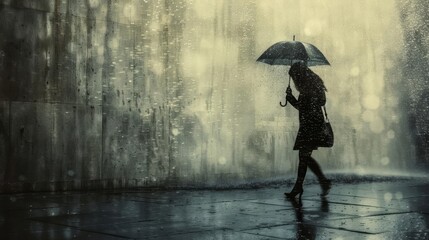 melancholic portrait of woman walking in the rain evoking a sense of solitude and introspection fine art photography