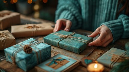 Close-up of hands crafting handmade greeting cards, adding a personal touch to special messages. Minimal and Simple style