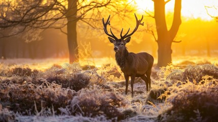 Moose in the forest at sunset
