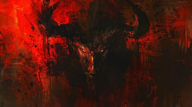 menacing portrait of the devil with horns dark and sinister demonic entity digital painting