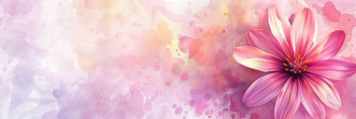 Abstract watercolor painting. Pink flower on a watercolor background.