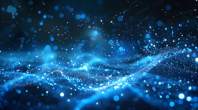 digital particle collision illustration blue magic, energy light background. Generative AI.