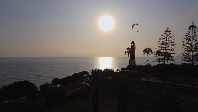 Lima Peru Dusk Cloudy day Coast Miraflores Bajada Balta December Sunset Aerial View Drone View DJI