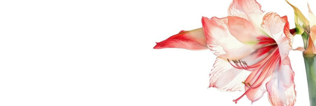 Delicate watercolor drawing of amaryllis flower.