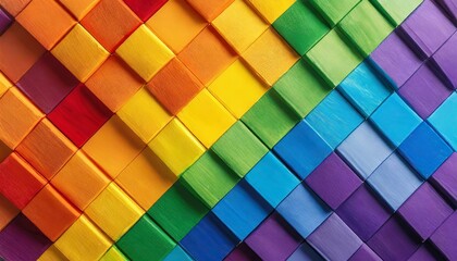 background texture of symmetrically arranged squares painted in the colors of the LGBT flag