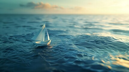 miniature paper sailboat navigating the vast expanse of the ocean symbolizing lifes journey digital art