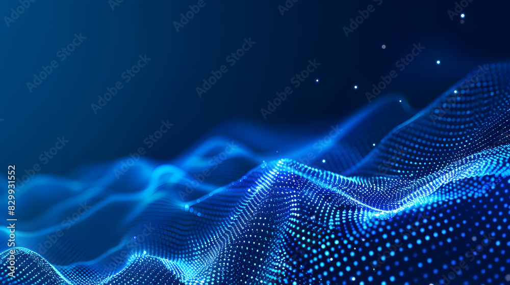 Fototapete digits abstract background with connected line and dots, wave flow. digital neural networks. network