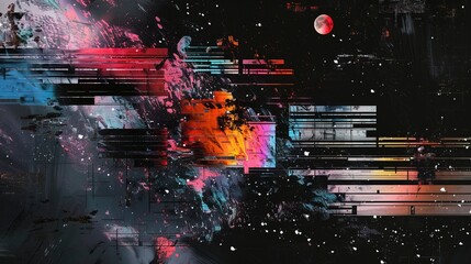 A stellar balance of stunning glitch art, striking metallic tones, square shapes and the universe.