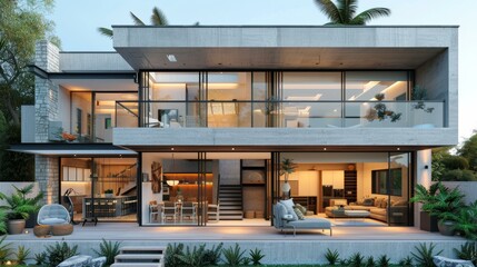 Fototapeta premium Modern Villa with Lush Garden and Chic Pool