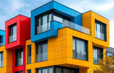 Obraz premium colorful townhouse architecture with beautiful balcony for real estate themes created with Generative AI technology